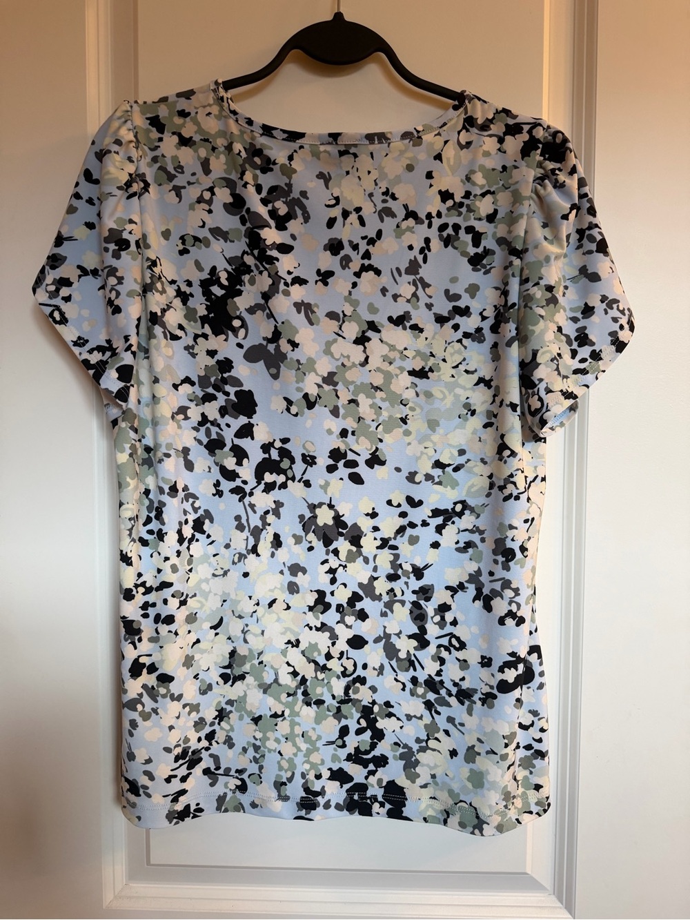 Anne Klein Light Blue Floral Print Short Sleeve Dress